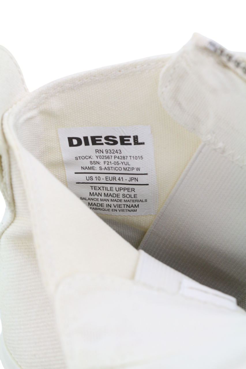 DIESEL S-Astico Mzip Womens Sneakers EU41 White Zipper Almond Toe Ankle RRP€180