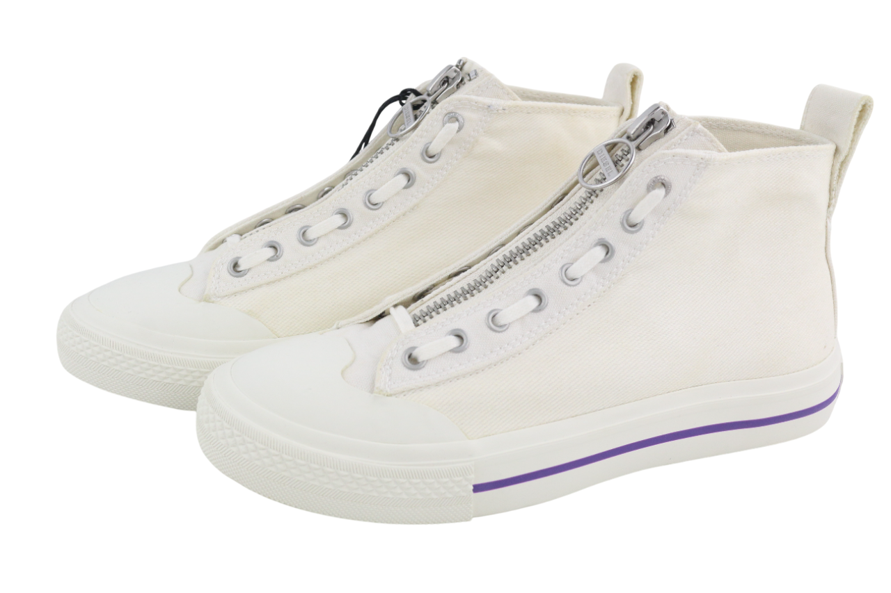 DIESEL S-Astico Mzip Womens Sneakers EU41 White Zipper Almond Toe Ankle RRP€180