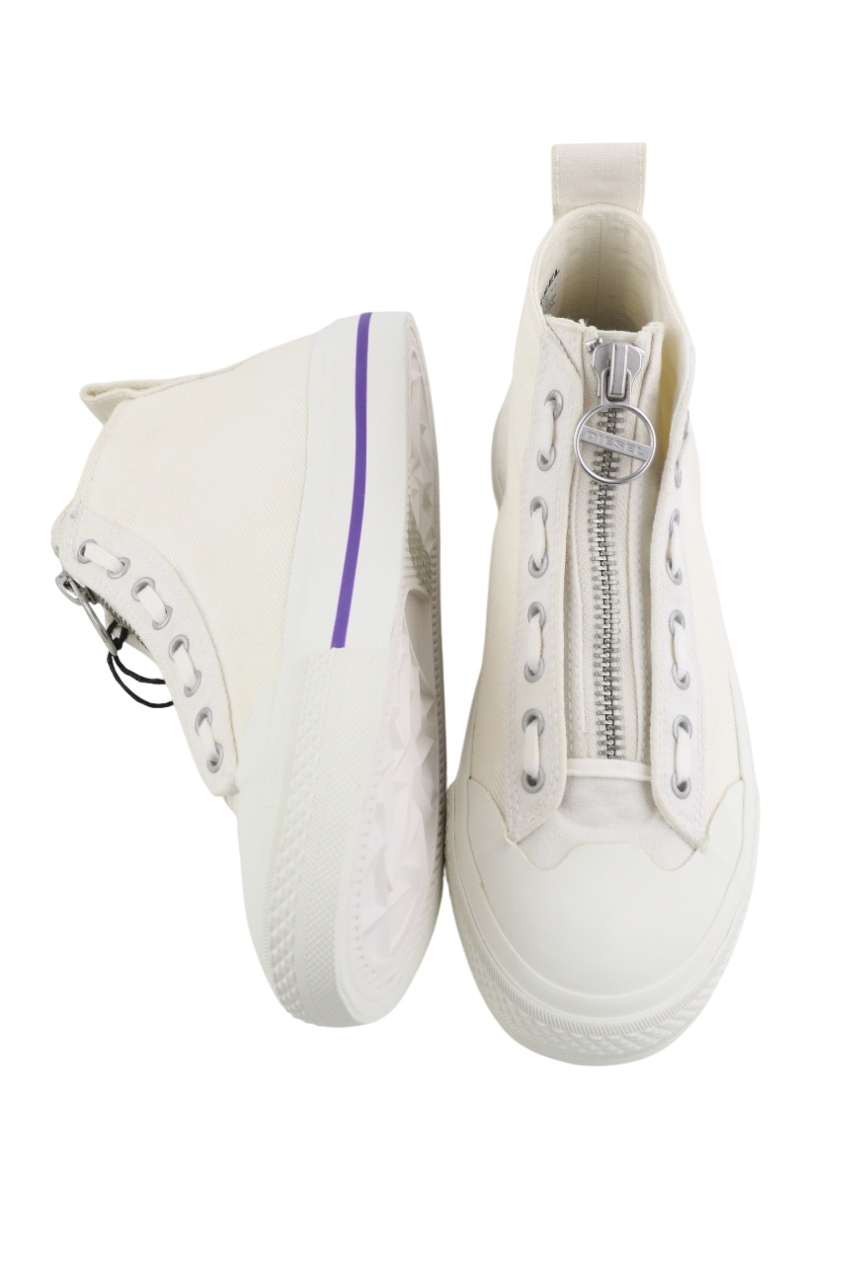 DIESEL S-Astico Mzip Womens Sneakers EU41 White Zipper Almond Toe Ankle RRP€180