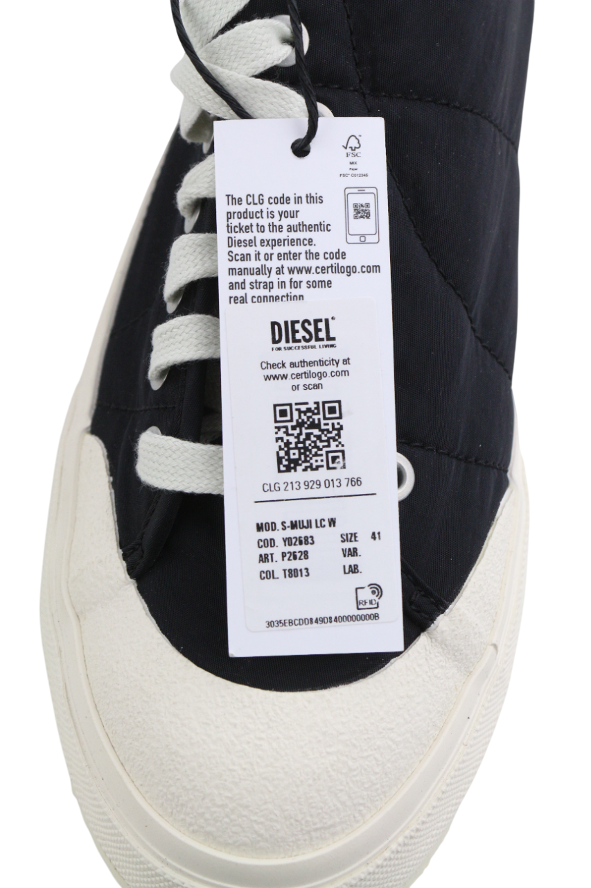 DIESEL S-Muji LC Womens Sneakers EU41 Black Low Top Lace Up Almond Toe RRP€160
