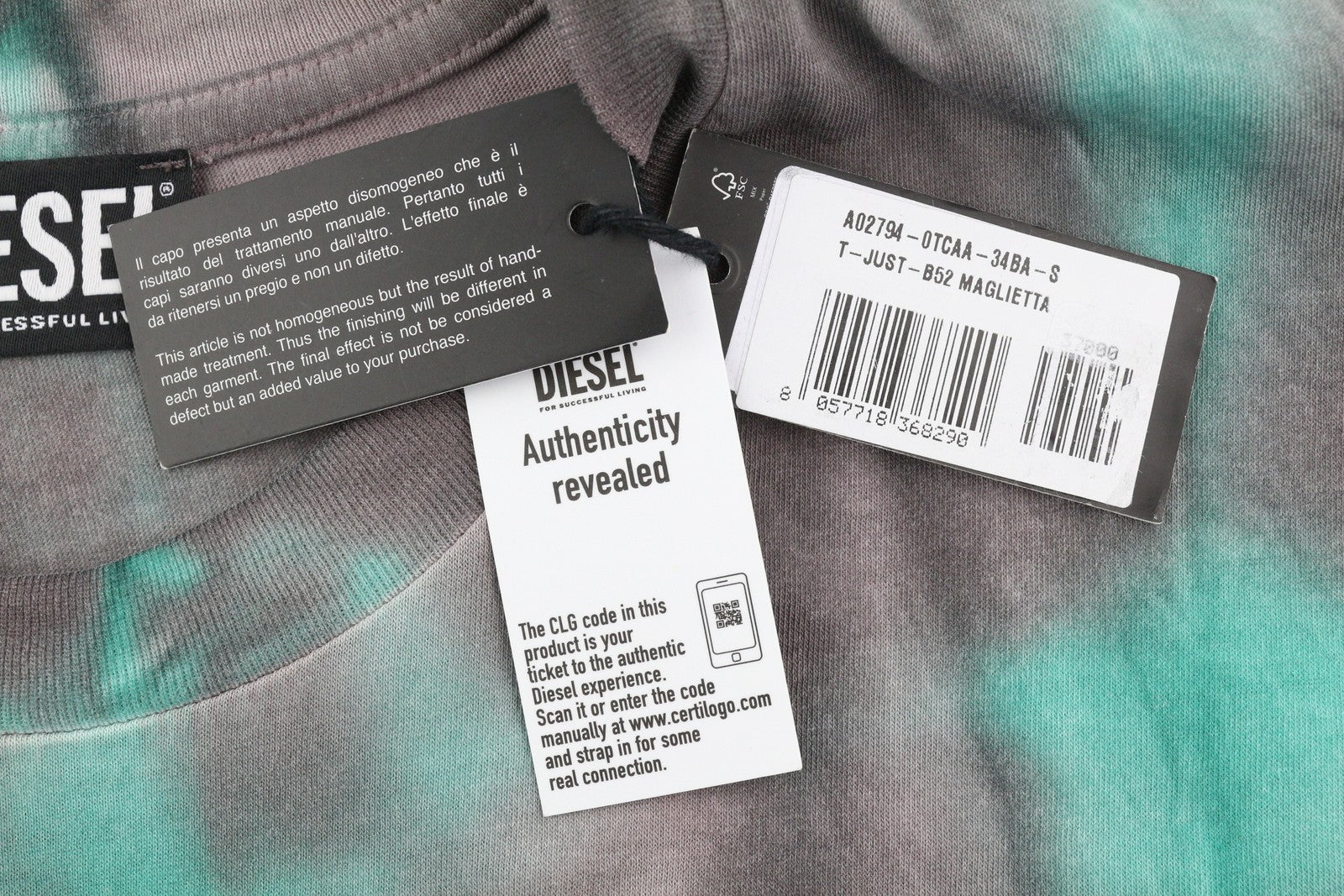 DIESEL T-Just-B52 vyriški marškinėliai su trumpomis rankovėmis S dydžio, rūgštinio plovimo efektu, RRP 125 €