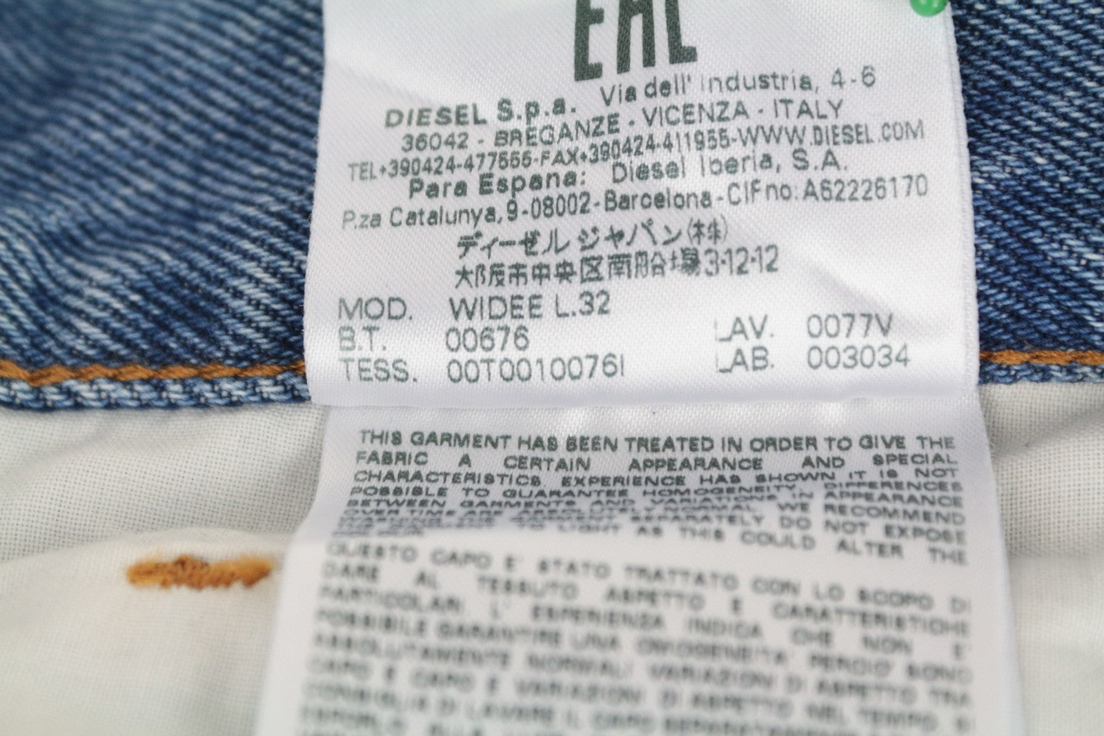 DIESEL Widee 0077V Women's Jeans W26/L32 Straight Blue High Waist Cotton Denim