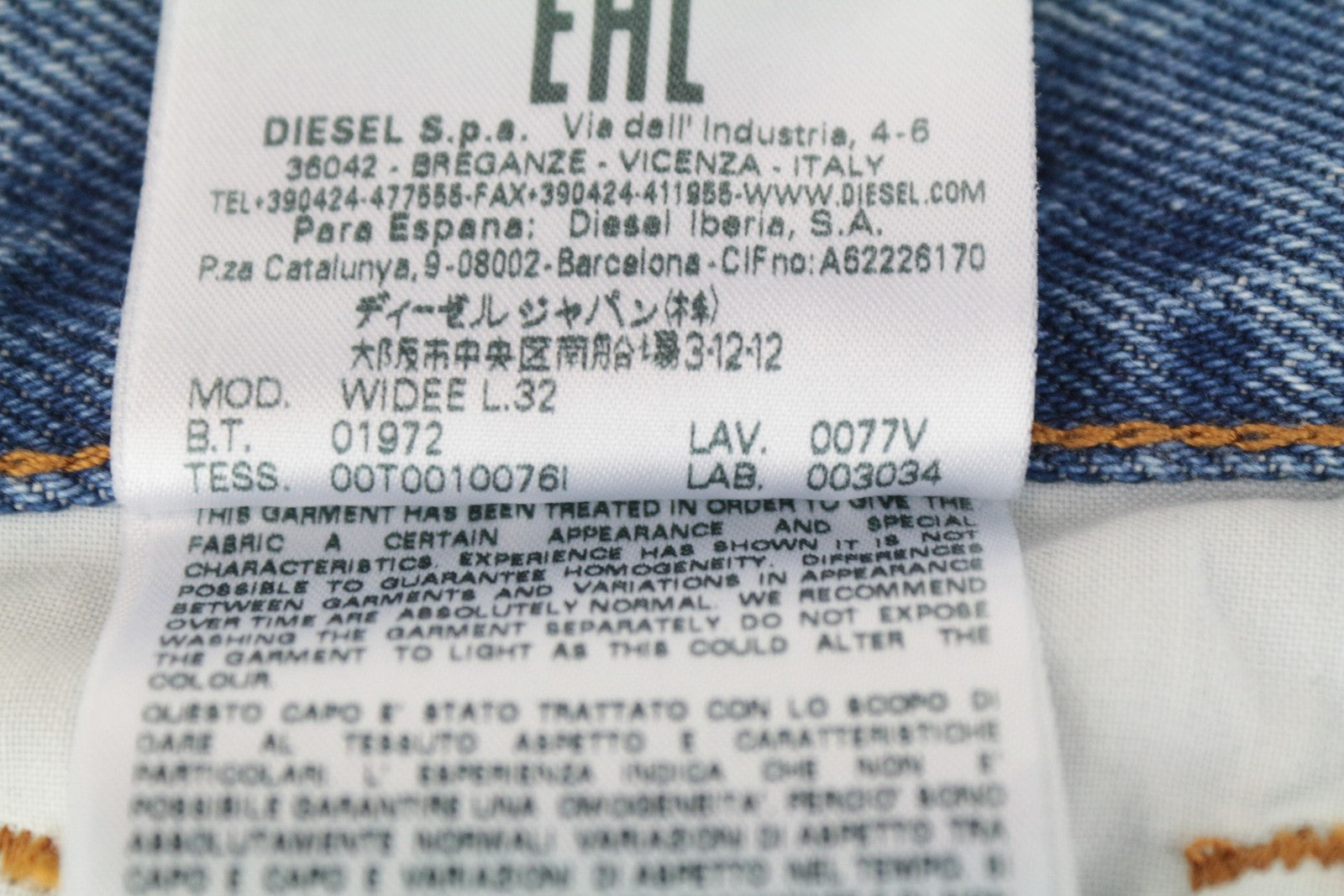 DIESEL Widee 0077V Women's Jeans W24/L32 Straight Fit Washed Cotton Blue Girls