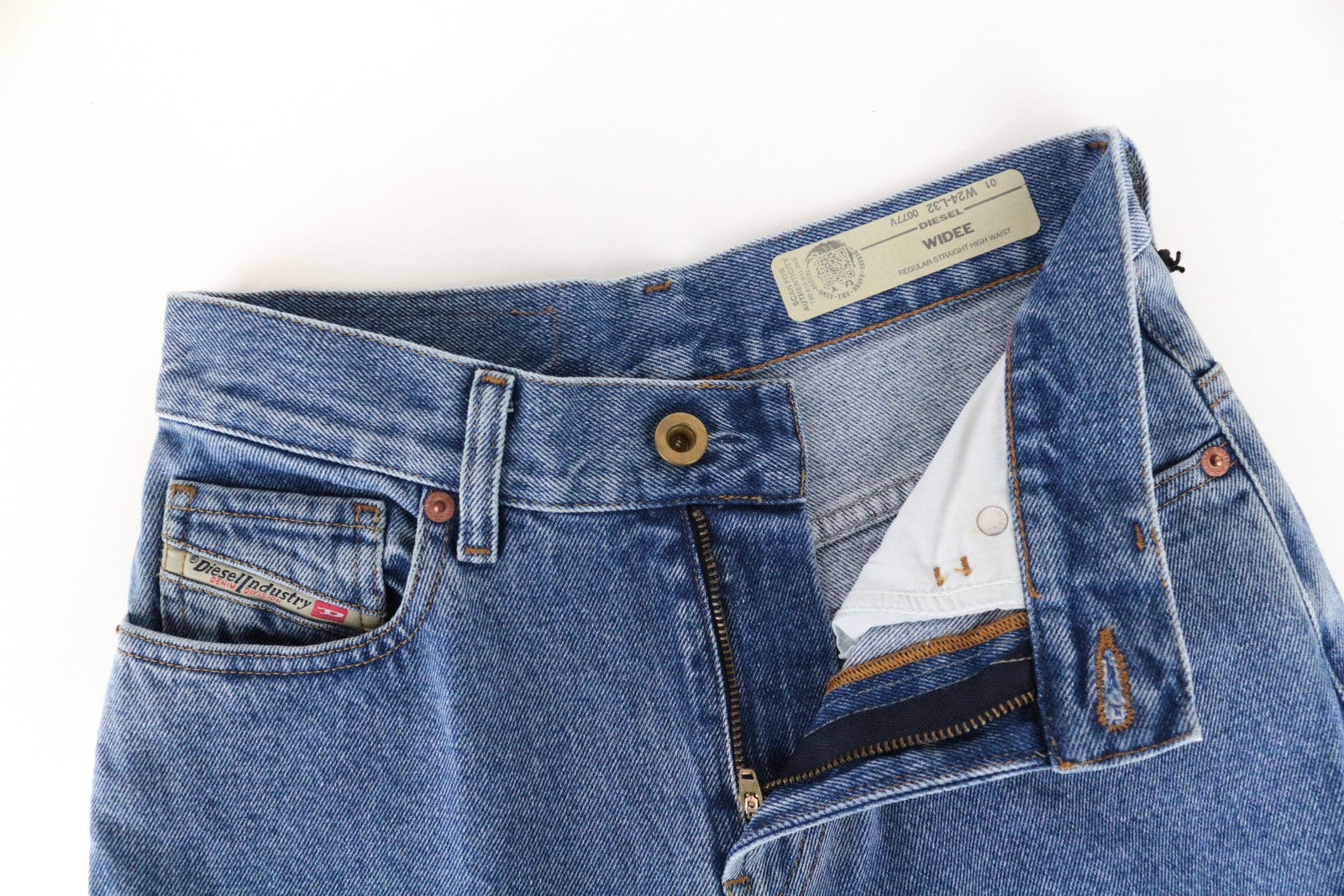 DIESEL Widee 0077V Women's Jeans W24/L32 Straight Fit Washed Cotton Blue Girls