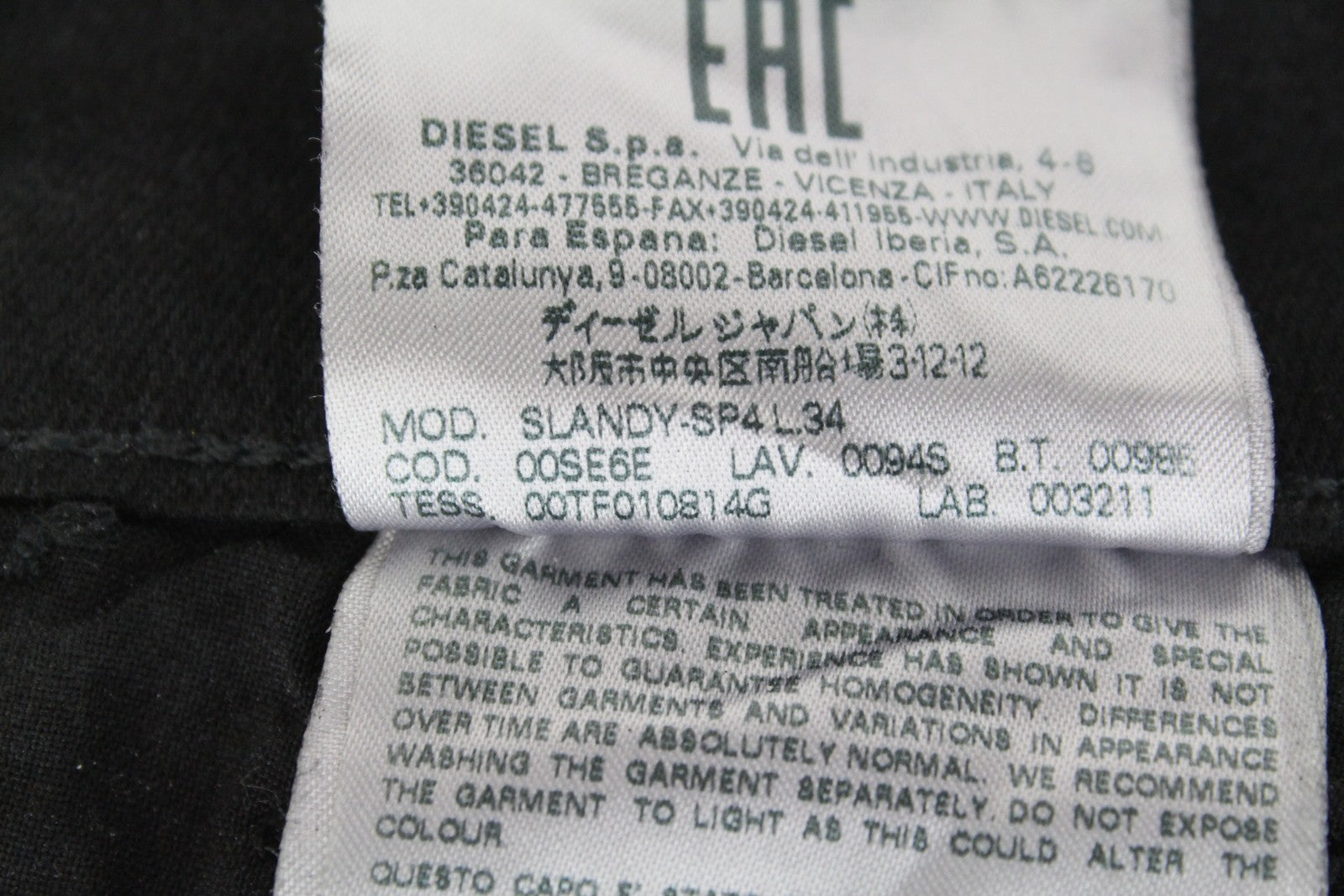 DIESEL Slandy-SP4 0094S Women's Jeans W26/L34 Black Coated Super Skinny Fit