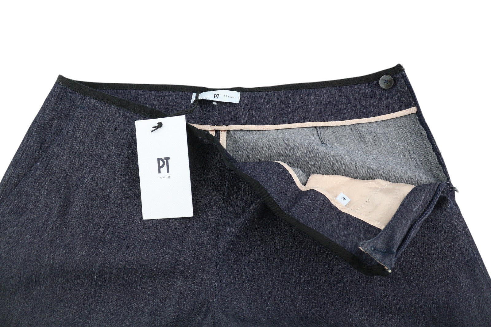 PT TORINO Womens Trousers 40  Look Flared Leg Hight Waist Zip Dark Blue