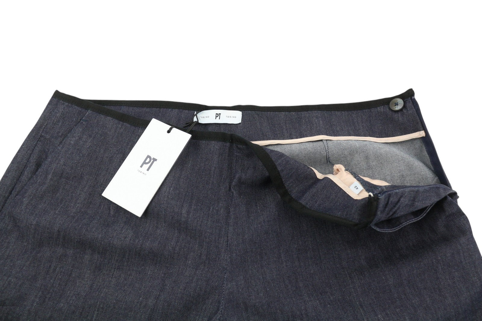 PT TORINO Womens Trousers 42  Look Flared Leg Hight Waist Zip Dark Blue