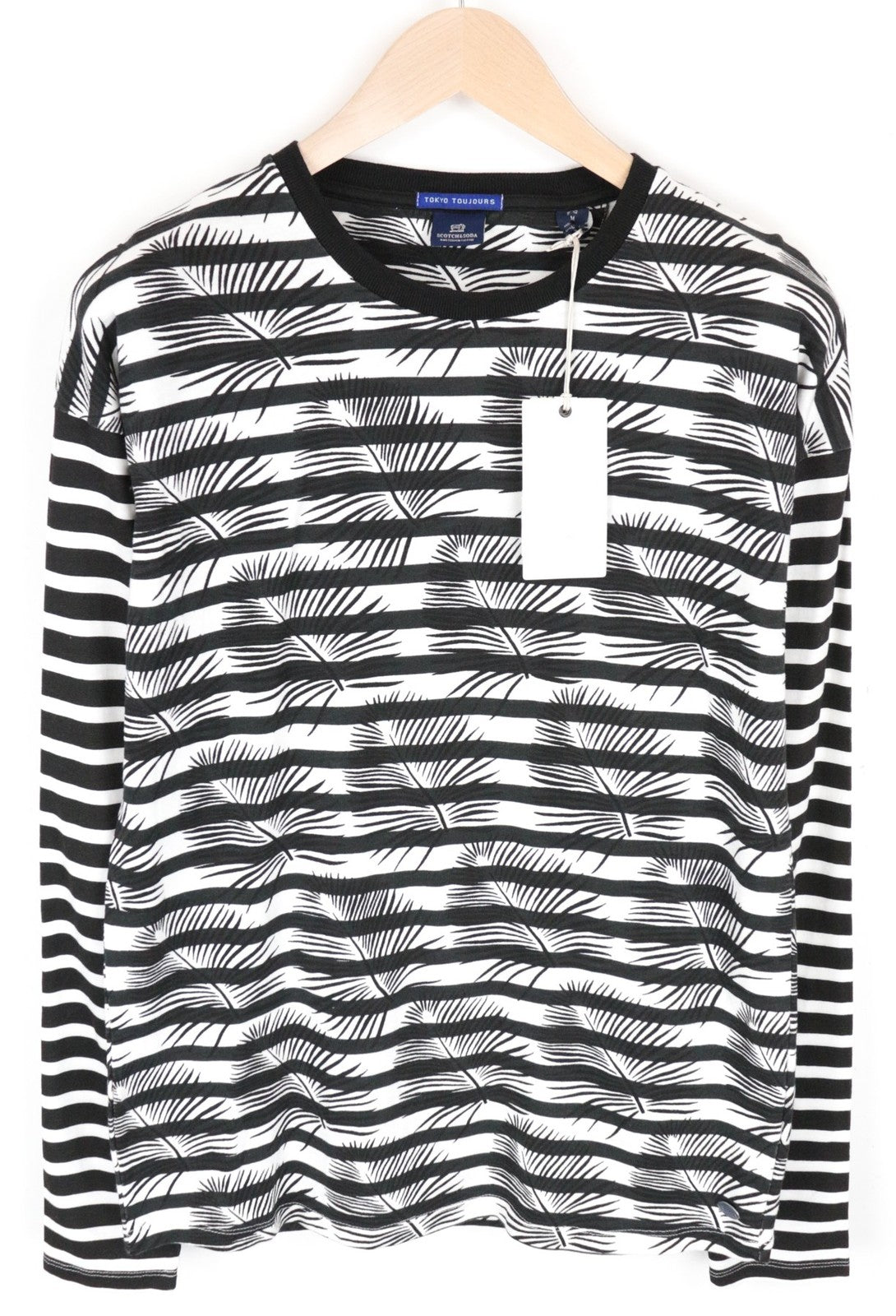 SCOTCH & SODA Tokyo Toujours Men's Sweatshirt M Striped Palm Print Crew Style