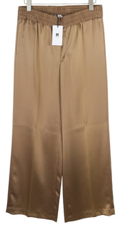 PT TORINO Lydia Womens Trousers 46 Brown Shiny Elastic Waist Flared Leg Pockets