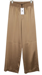 PT TORINO Lydia Womens Trousers 38 Brown Shiny Elastic Waist Flared Leg Pockets