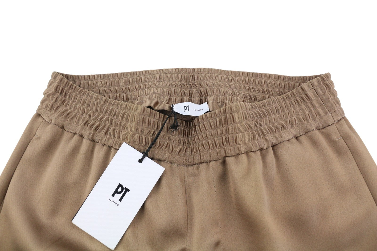 PT TORINO Lydia Womens Trousers 38 Brown Shiny Elastic Waist Flared Leg Pockets