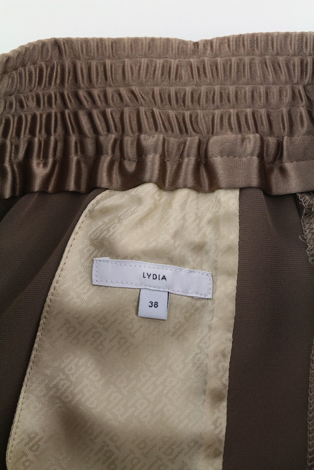 PT TORINO Lydia Womens Trousers 38 Brown Shiny Elastic Waist Flared Leg Pockets