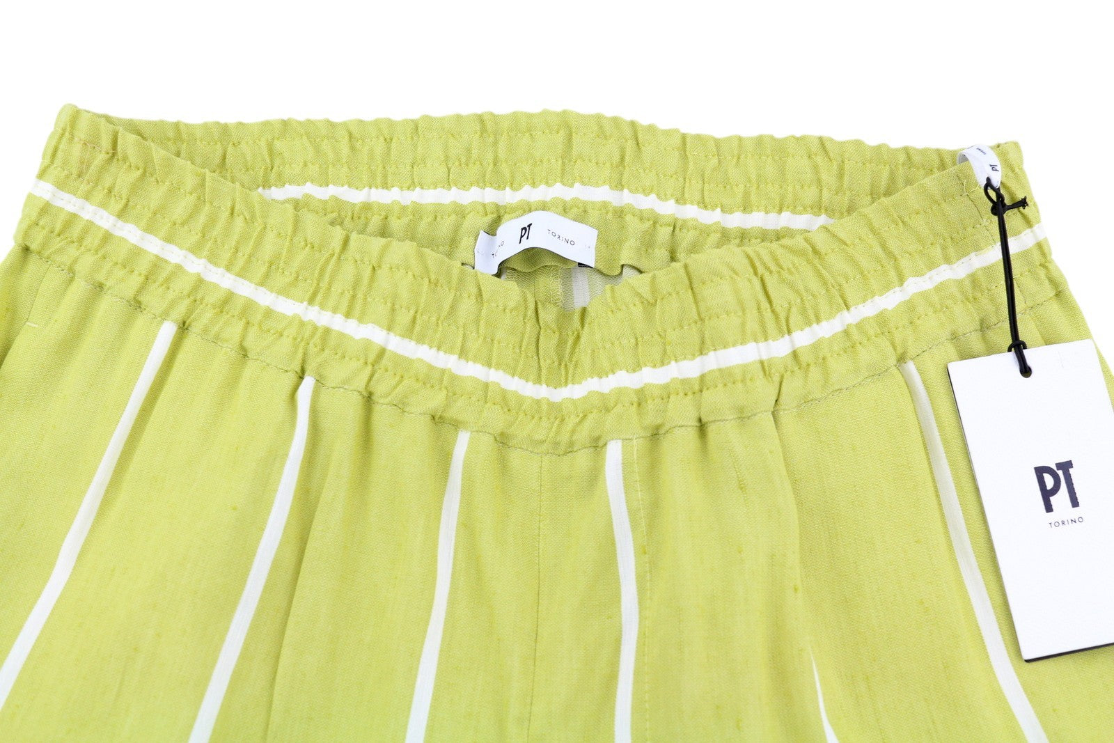 PT TORINO Lydia Womens Trousers 40 Green Pinstriped Elastic Waist Linen