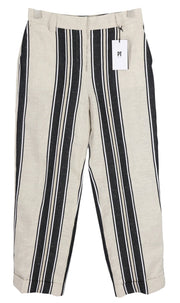 PT TORINO Ambra Womens Trousers 40 Linen  Pinstriped Turn-Up Light