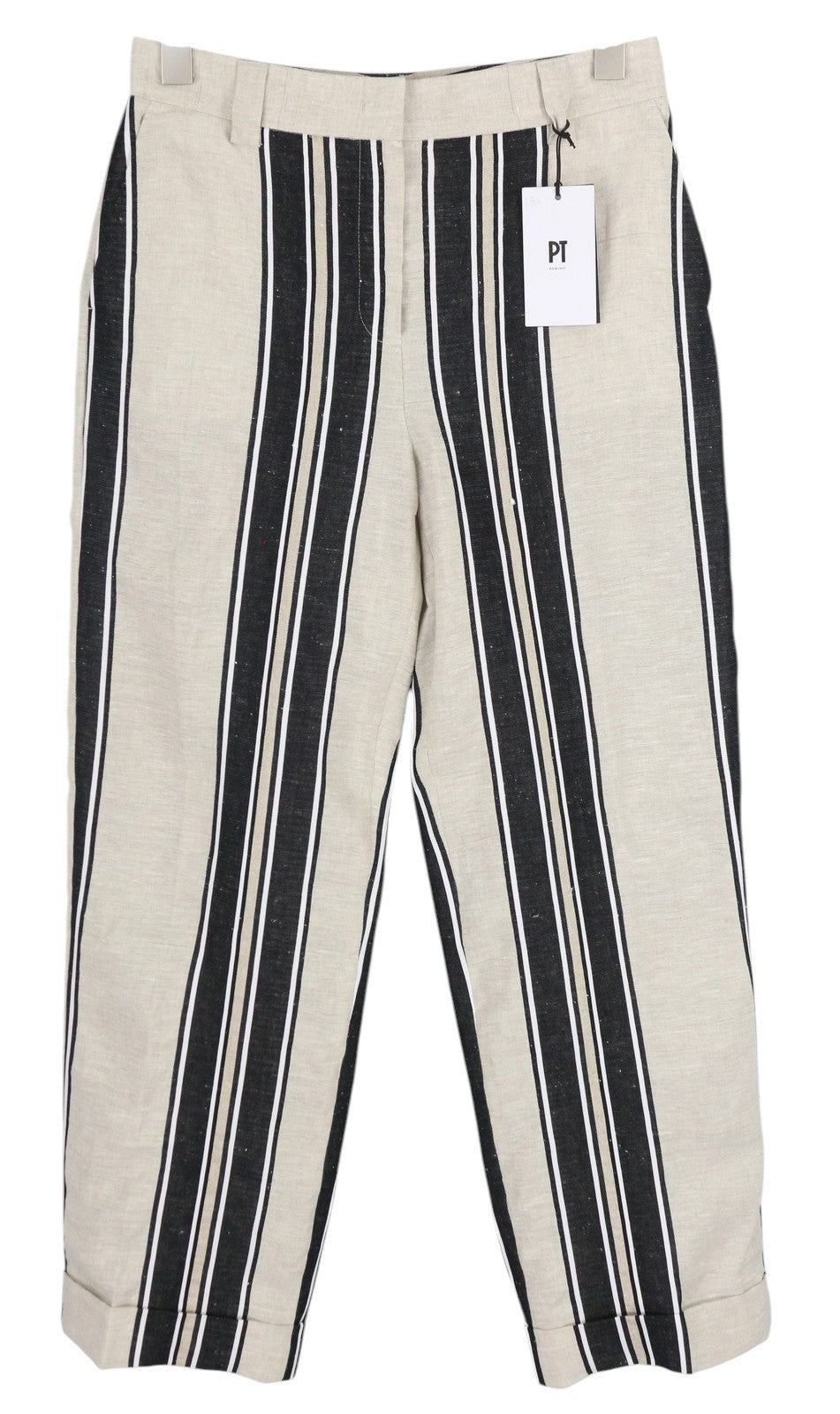 PT TORINO Ambra Womens Trousers 40 Linen  Pinstriped Turn-Up Light