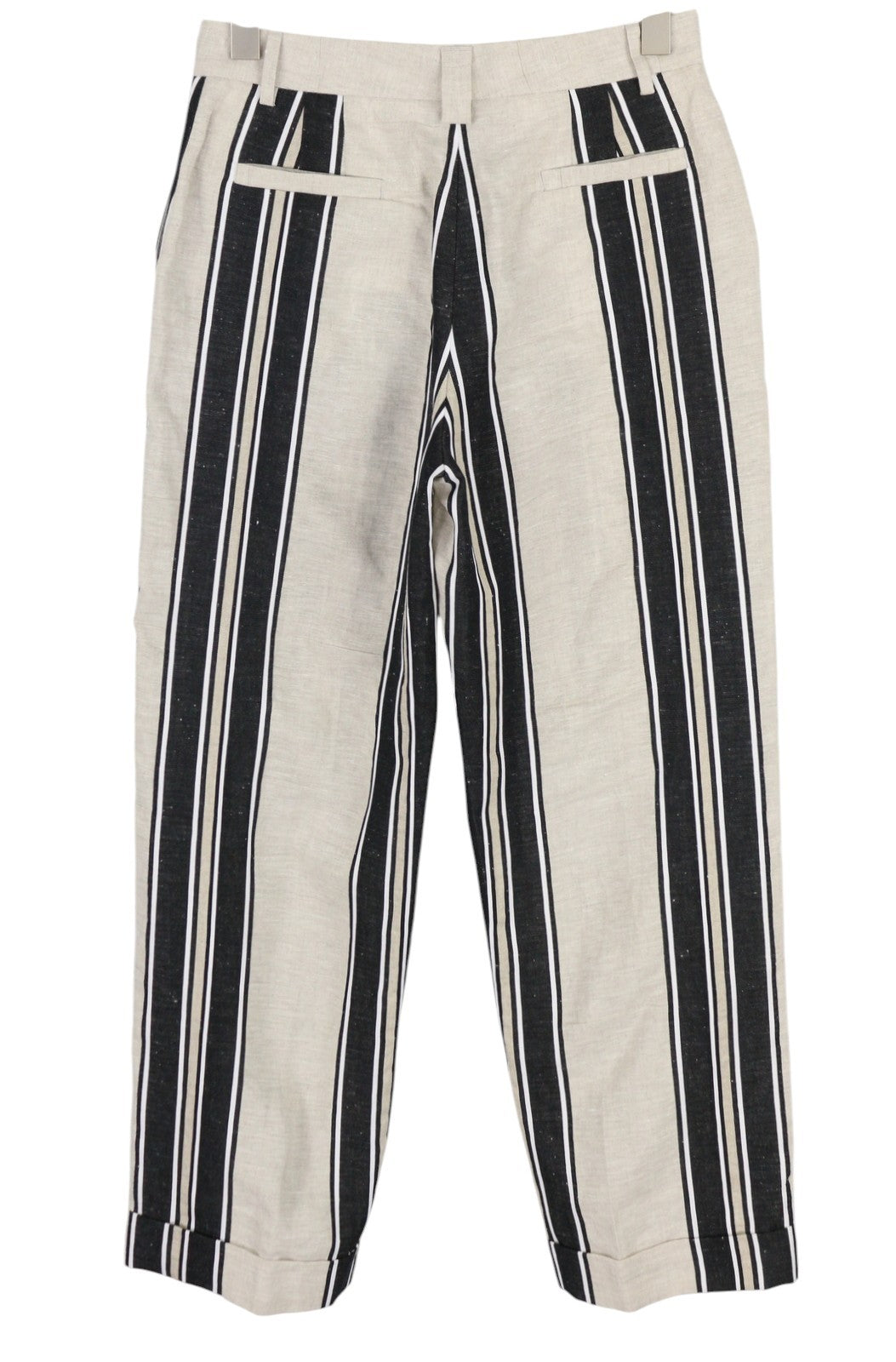 PT TORINO Ambra Womens Trousers 40 Linen  Pinstriped Turn-Up Light