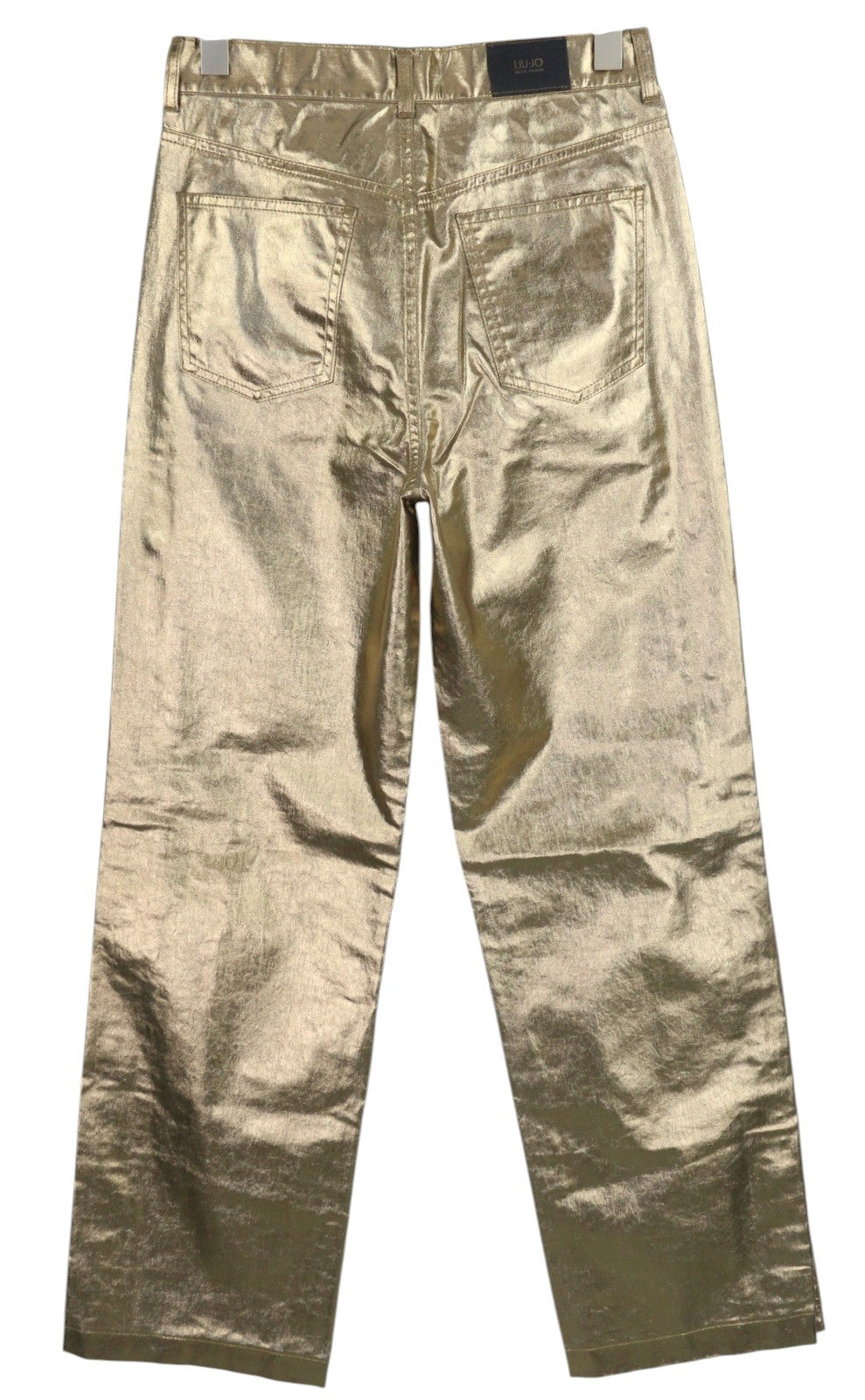 LIU JO Laminato Womens Trousers W28 Gold Shiny Regular  Snap Details Zip Fly