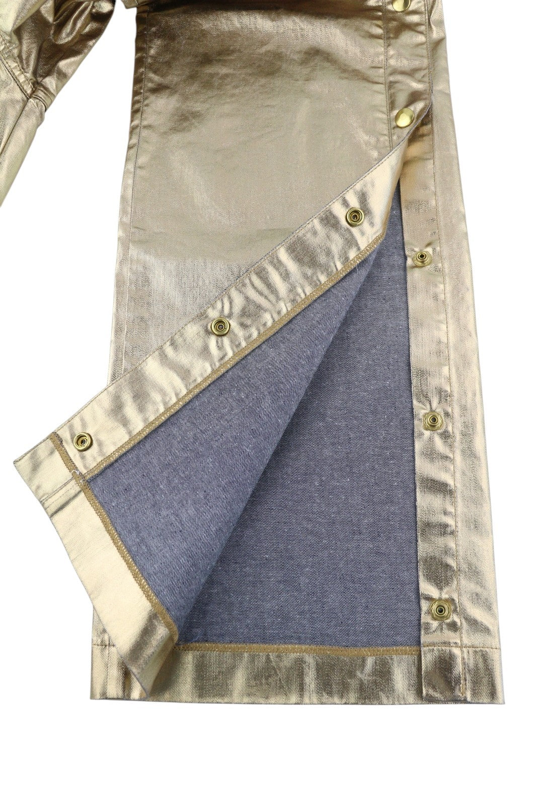 LIU JO Laminato Womens Trousers W28 Gold Shiny Regular  Snap Details Zip Fly