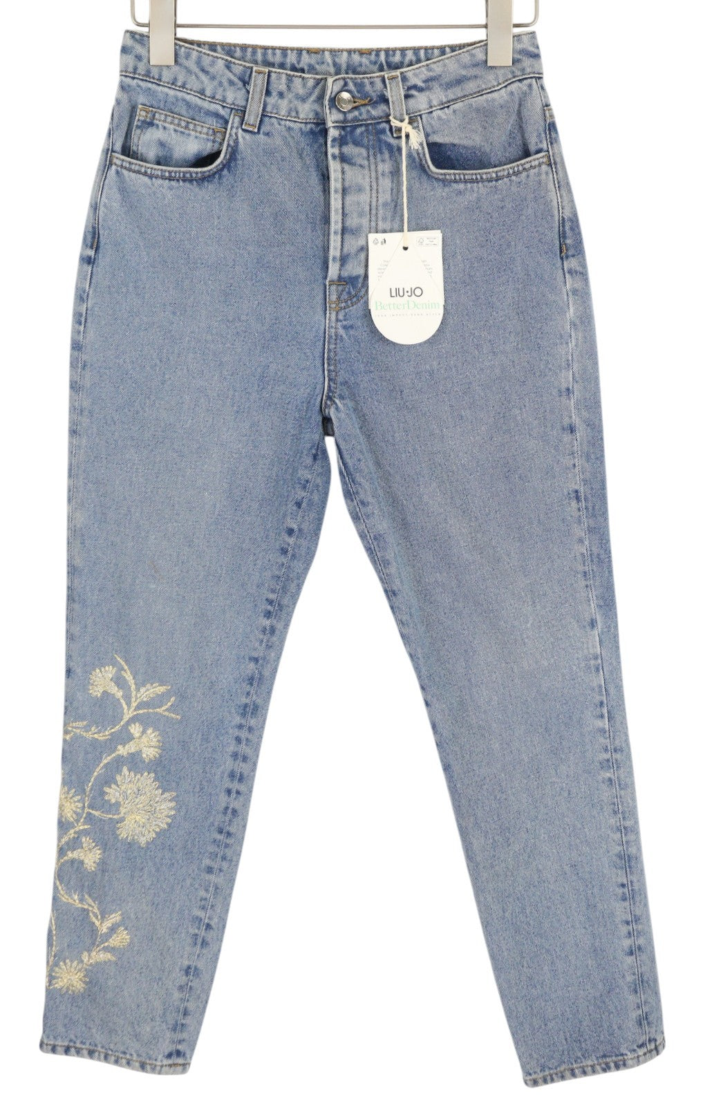 LIU JO New Mom Womens Jeans W28 Slim  Embroidered High Waist Button Fly Blue