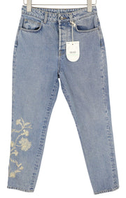 LIU JO New Mom Womens Jeans W28 Slim  Embroidered High Waist Button Fly Blue