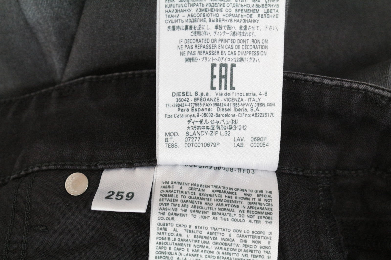 DIESEL Slandy-Zip 069GF Women's Jeans W26/L32 Super Skinny Fit Coated Mid-Rise