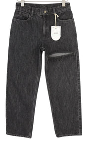 LIU JO Womens Jeans W28  Black Washed Distress Ripped Ankle Length Zip Fly