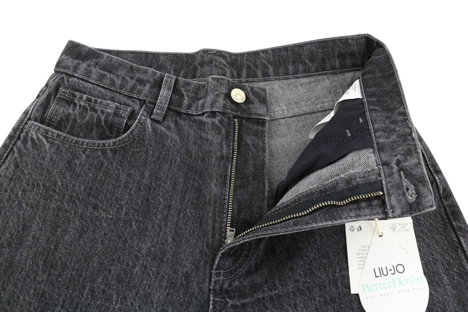 LIU JO Womens Jeans W28  Black Washed Distress Ripped Ankle Length Zip Fly