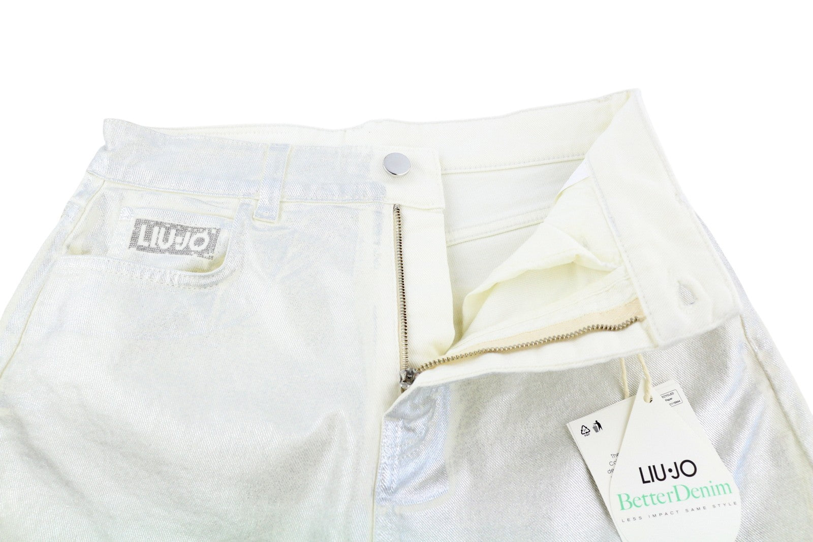 LIU JO Reseda Womens Jeans 42 White Shiny Ankle Length Regular  Zip Fly