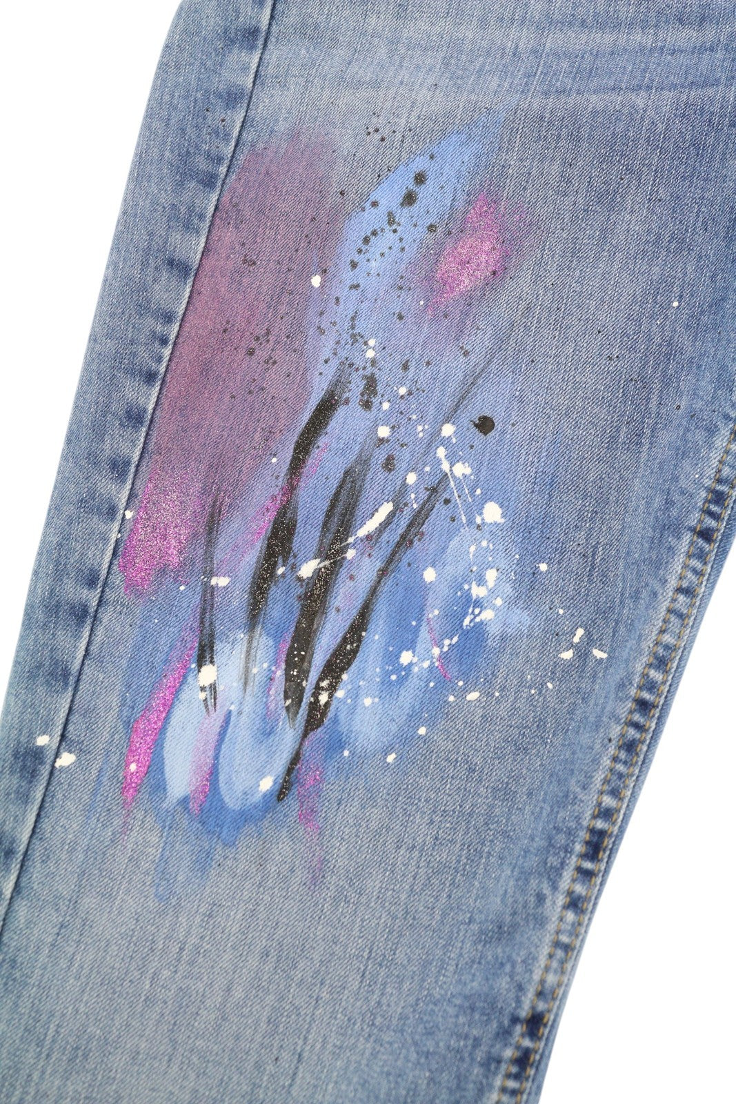 LIU JO Cute Womens Jeans W28  Blue Patterned Painted Skinny  Ankle Length