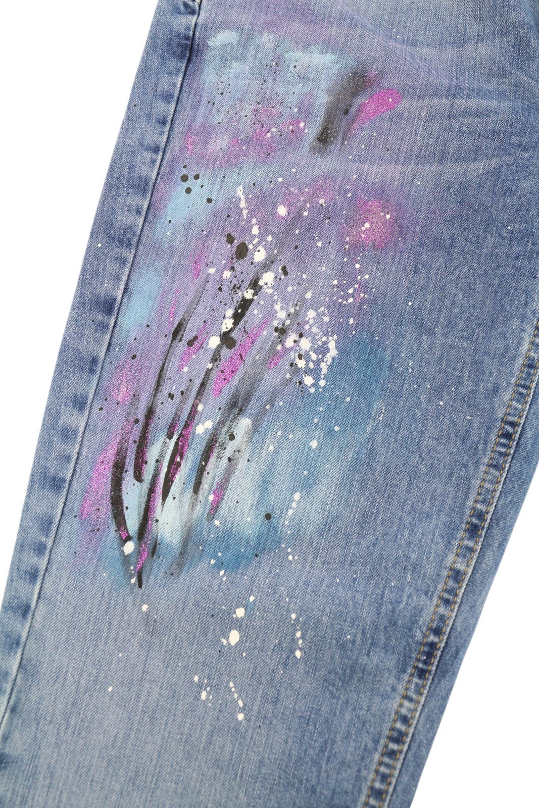 LIU JO Cute Womens Jeans W28  Blue Patterned Painted Skinny Leg Ankle Length