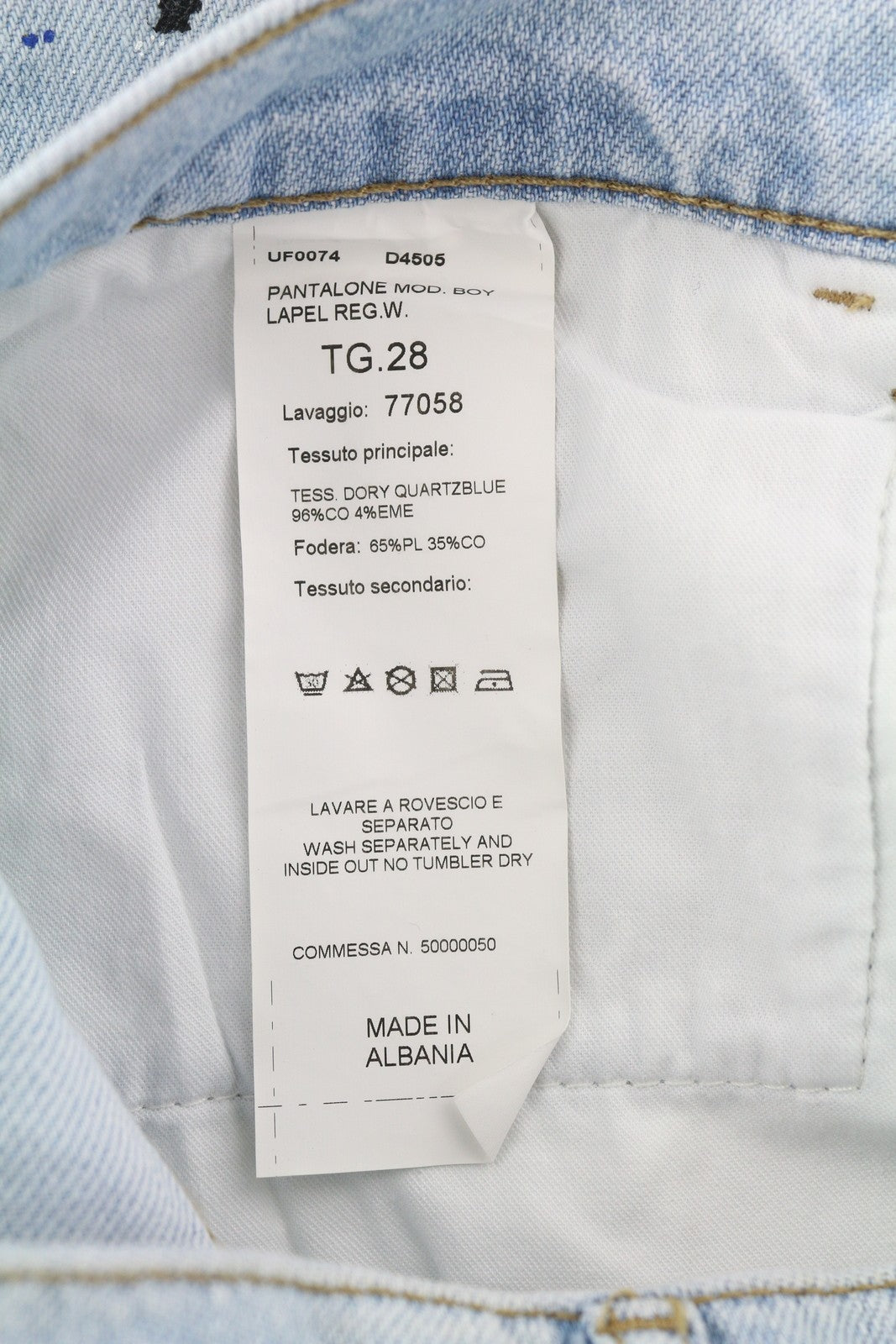 LIU JO Boy Lapel Womens Jeans W28  Blue Painted Button Fly Washed Slim