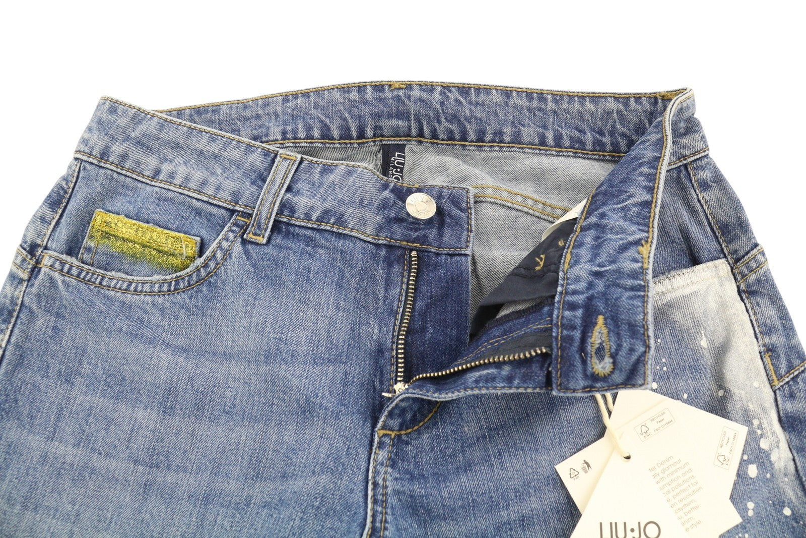 LIU JO Fly Womens Jeans W28  Blue Ankle Length Washed Patterned Bootcut