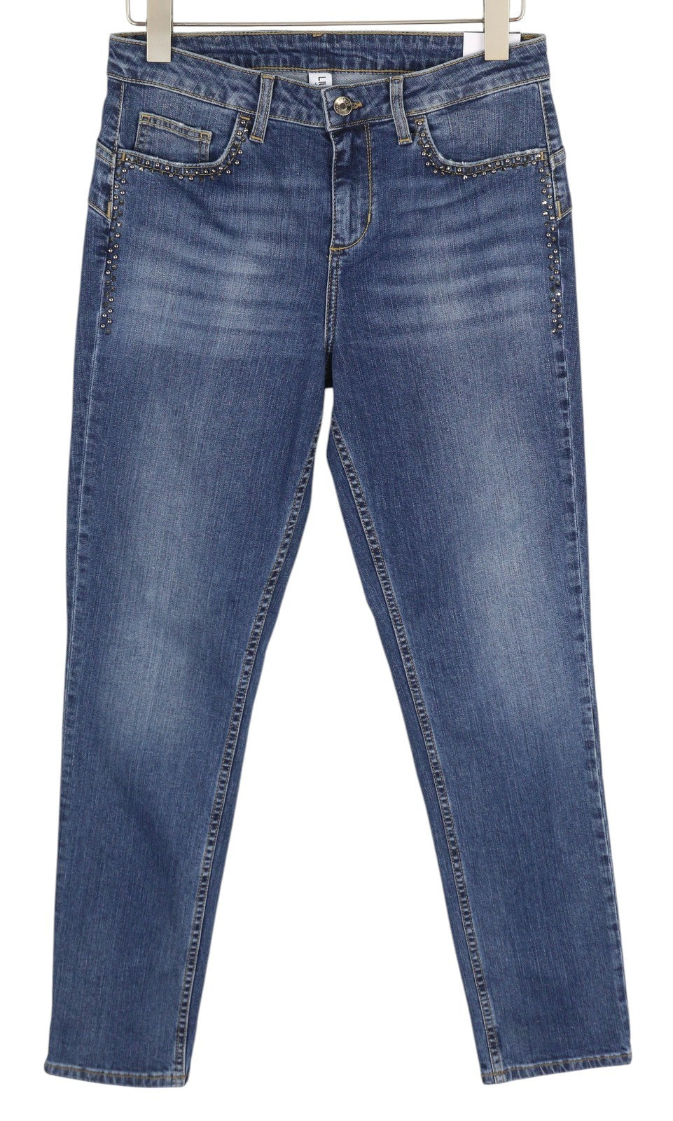 LIU JO Precious Womens Jeans W28/L30 Bottom Up  Washed Blue Rhinestone Zip