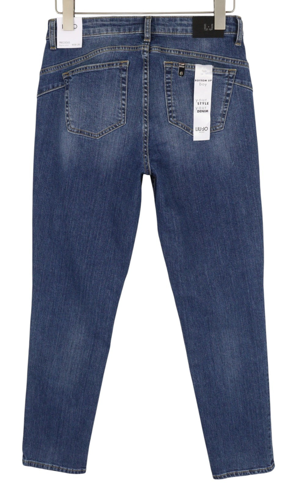 LIU JO Precious Womens Jeans W28/L30 Bottom Up  Washed Blue Rhinestone Zip