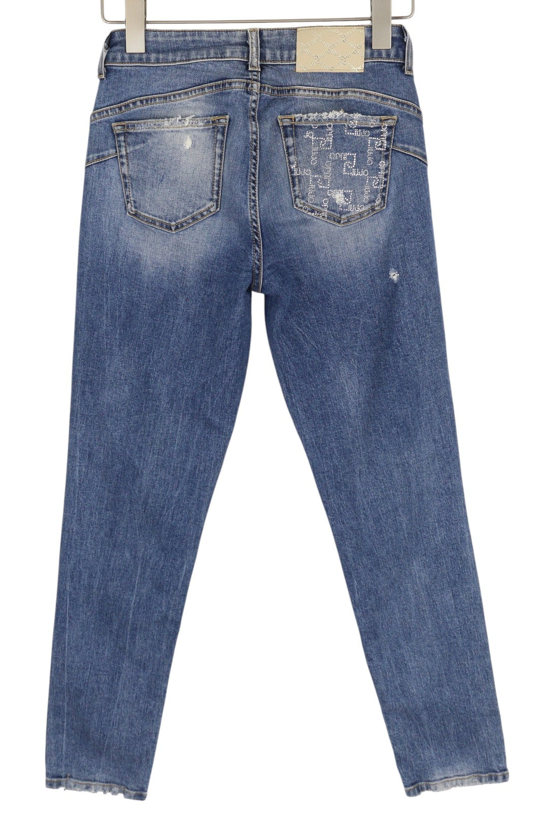 LIU JO Ideal Womens Jeans W28 Skinny Stretch Rhinestone Distress Washed Blue