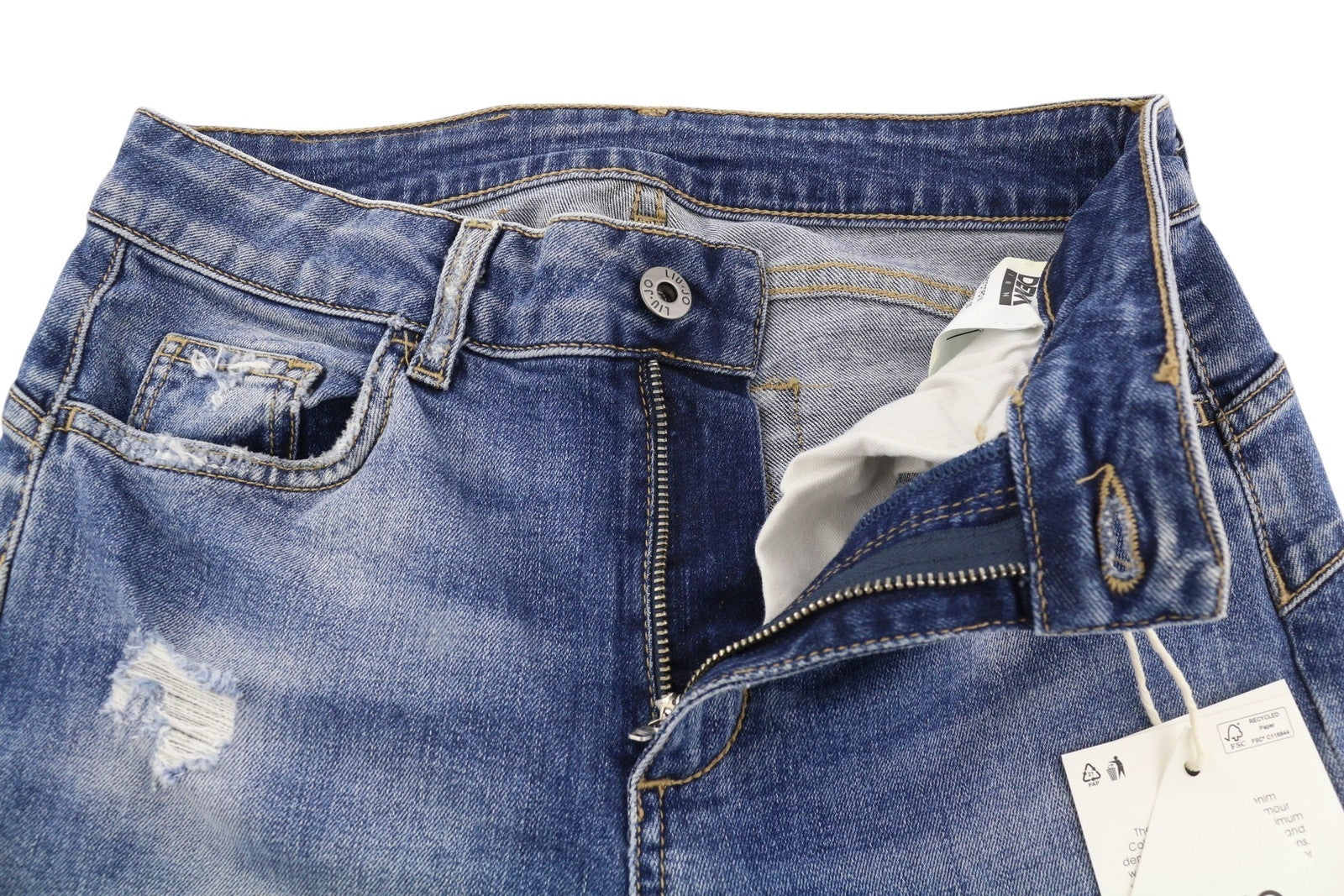 LIU JO Ideal Womens Jeans W28 Skinny Stretch Rhinestone Distress Washed Blue