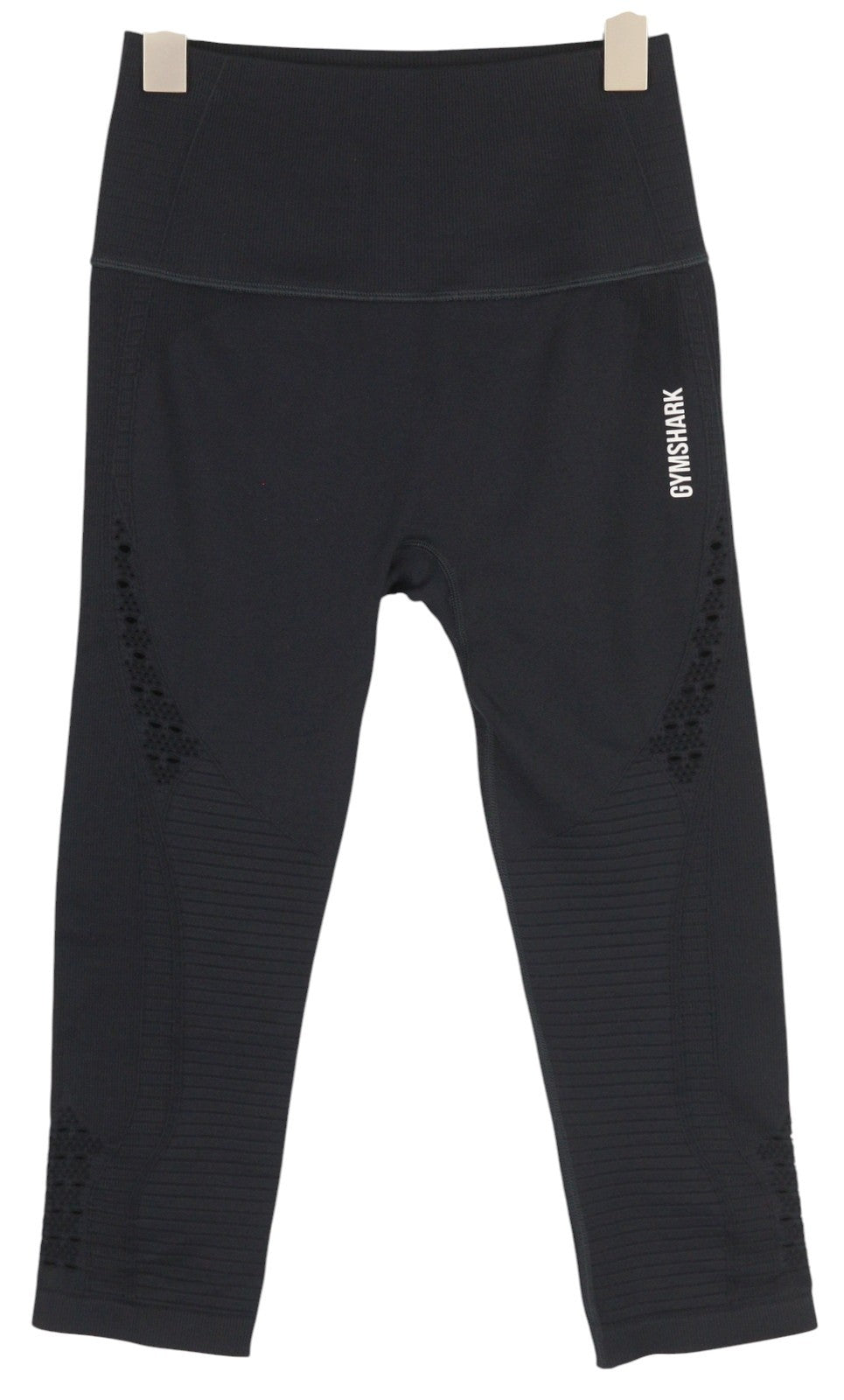 GYMSHARK Energy Womens Leggings S Black Seamless Cropped Eyelet High Waist