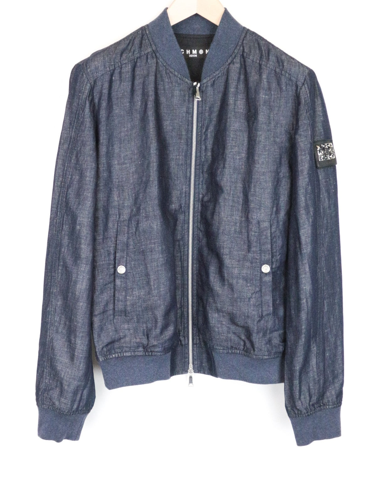 RICHMOND Men's Jacket 48 Blue Cotton Linen Bomber Look Lightweight Long Sleeve