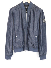 RICHMOND Men's Jacket 48 Blue Cotton Linen Bomber Look Lightweight Long Sleeve