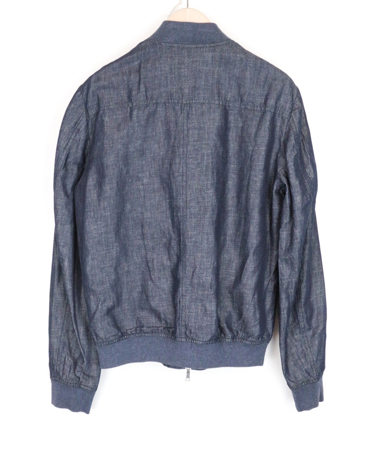 RICHMOND Men's Jacket 48 Blue Cotton Linen Bomber Look Lightweight Long Sleeve