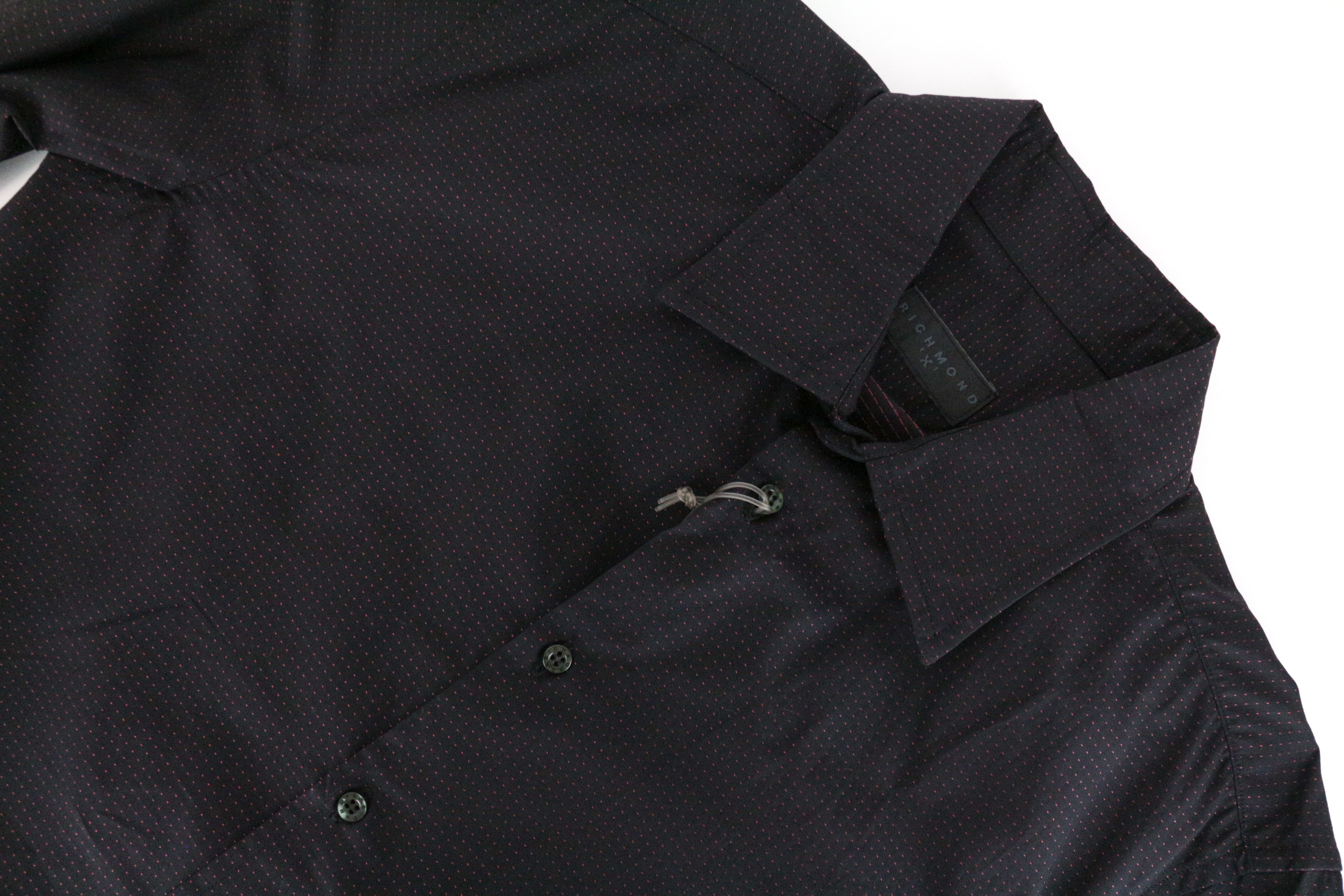 RICHMOND Men's Shirt M/L Navy Dot Pattern Pure Cotton Long Sleeve Button-Up