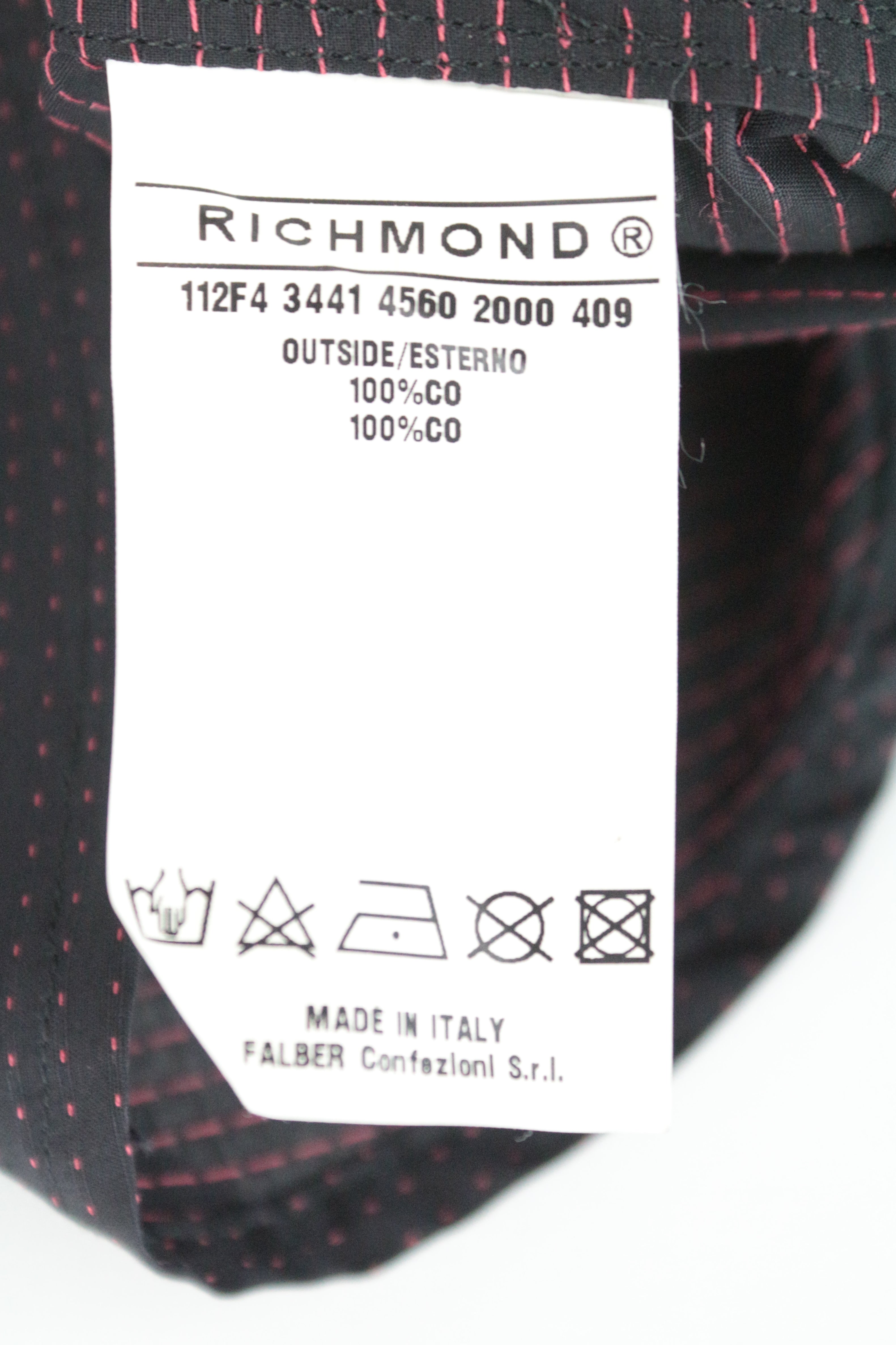 RICHMOND Men's Shirt M/L Navy Dot Pattern Pure Cotton Long Sleeve Button-Up