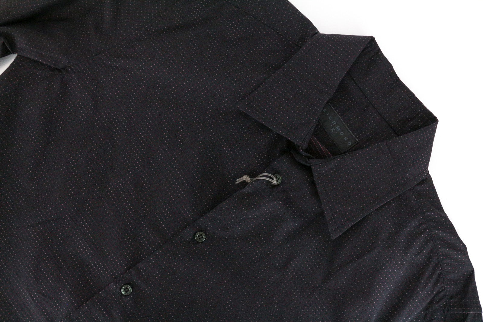 RICHMOND Men's Shirt M/L Navy Pure Cotton Dot Long Sleeve Button-Up Smart