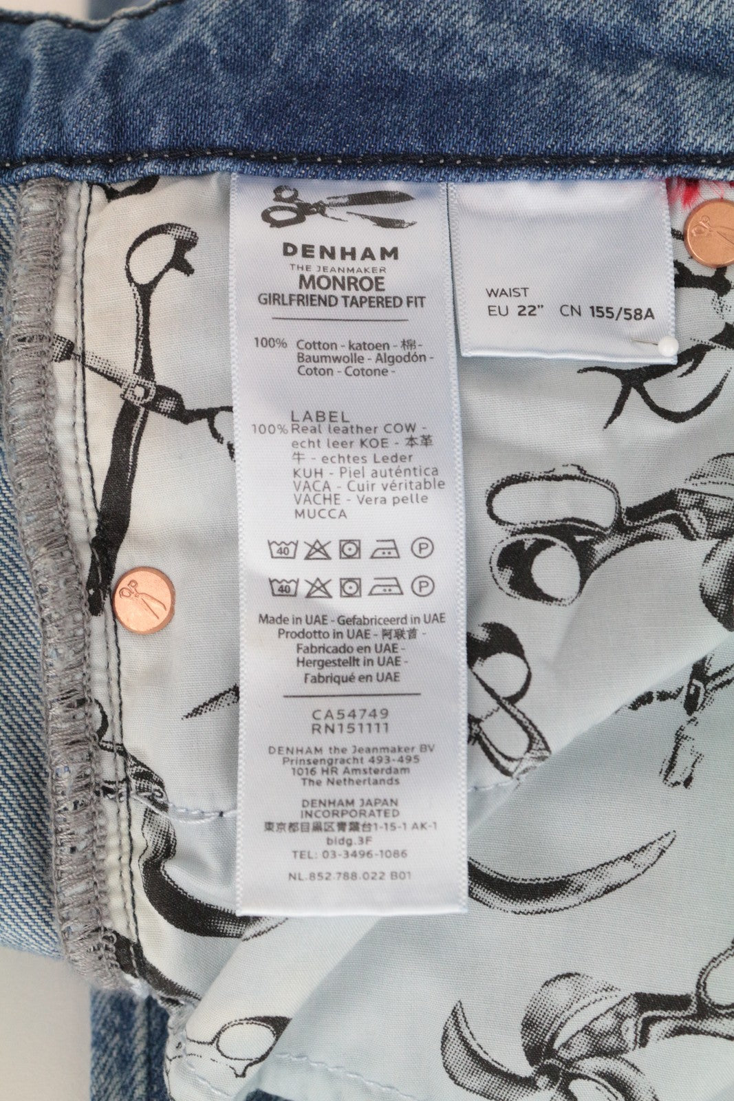 DENHAM Monroe Women's Jeans W22/L28 Girlfriend Tapered Fit Blue Cotton Girls