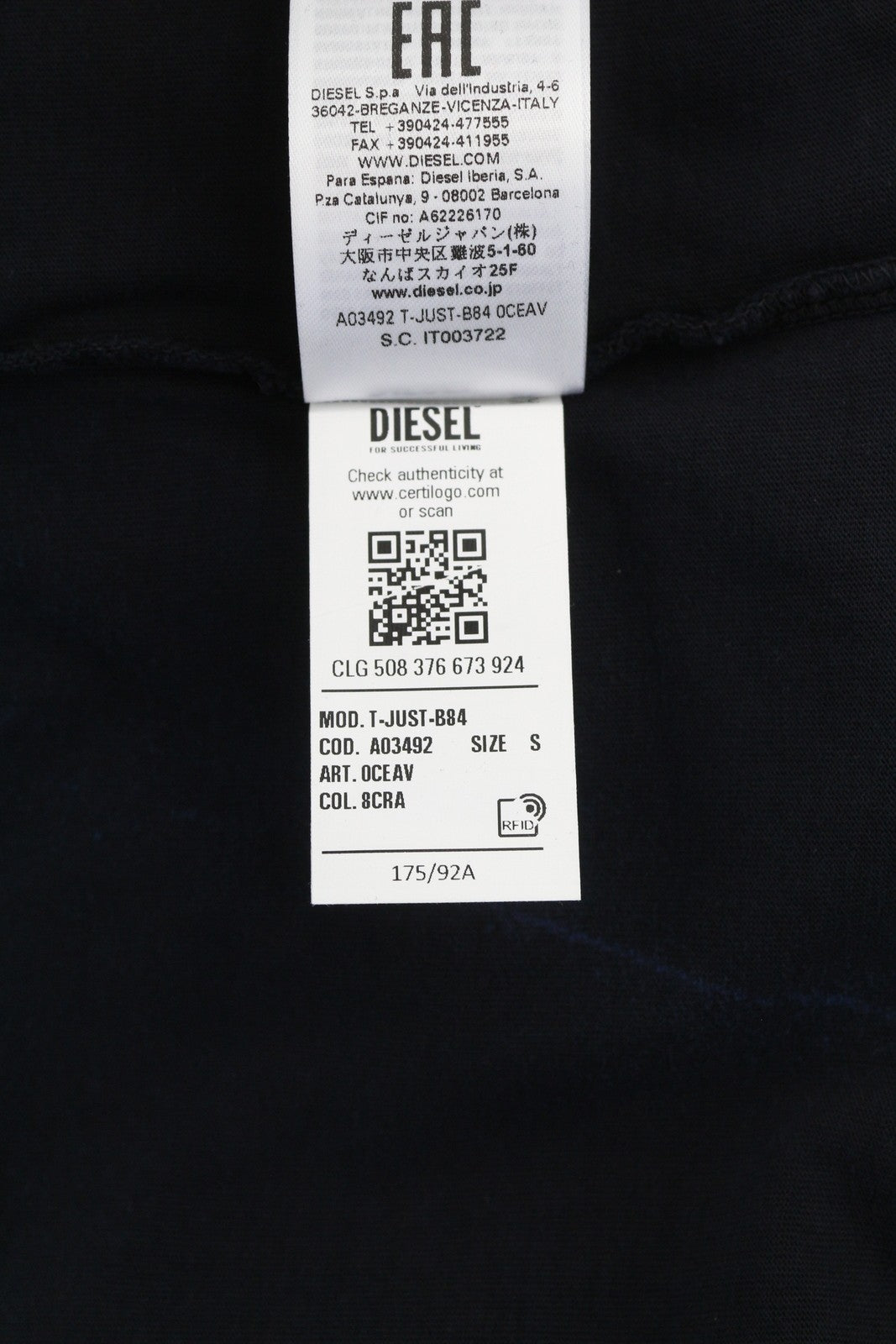 DIESEL T-Just-B84 Men T-Shirt S Black Tricot Stretchy Crew Neck RRP€150