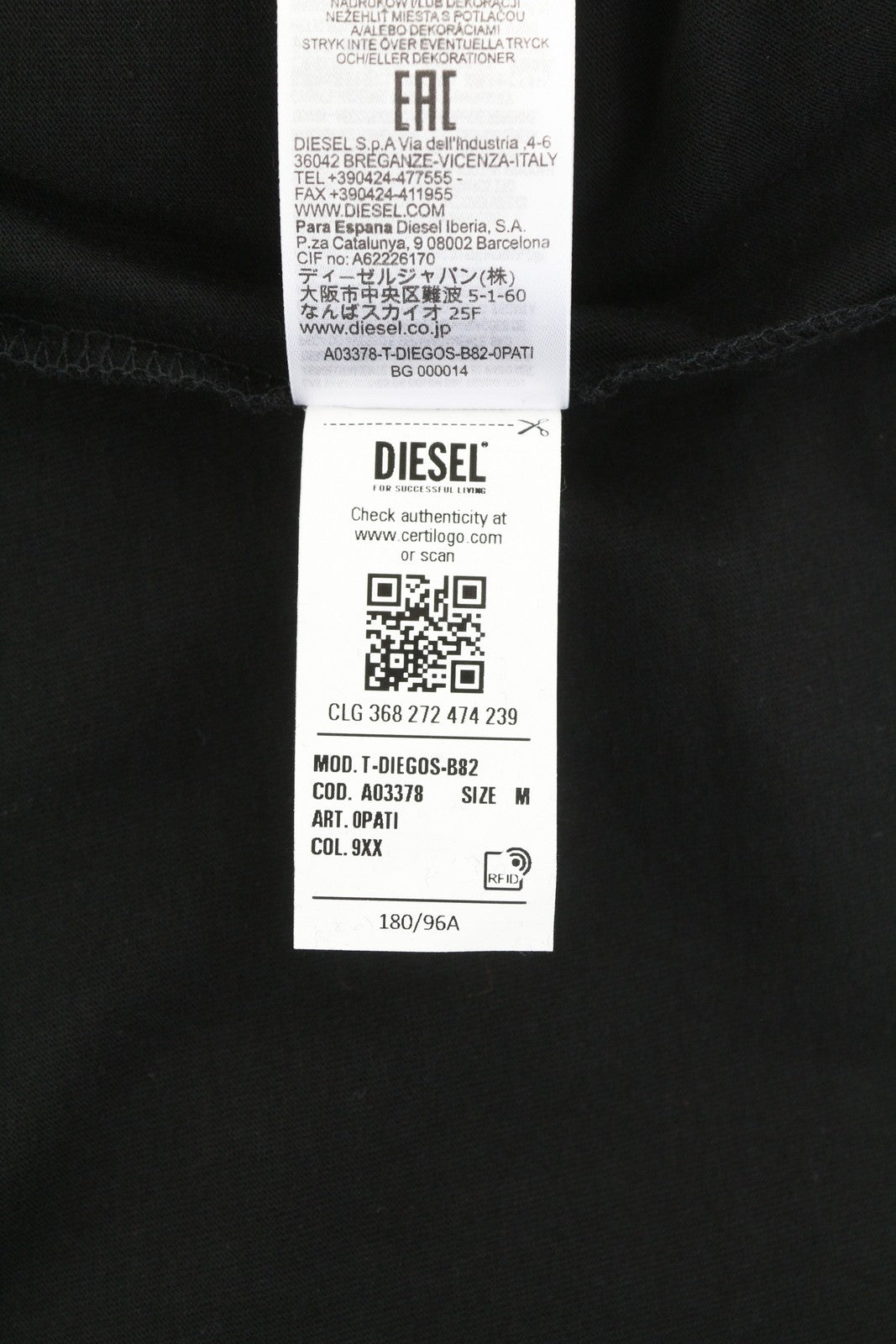 DIESEL T-Diegos-B82 Men T-Shirt M Black Tricot Stretchy Crew Neck Short Sleeved