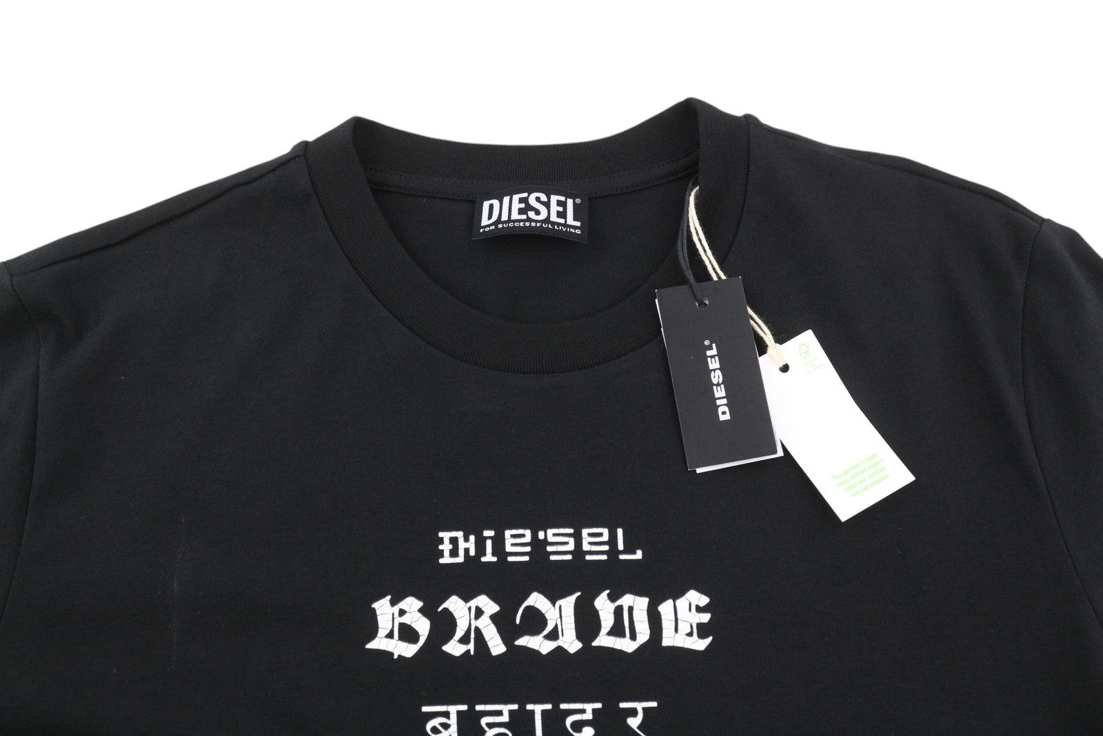 DIESEL T-Diegos-B6 Men T-Shirt S Black Tricot Stretch Embroidered Short Sleeve
