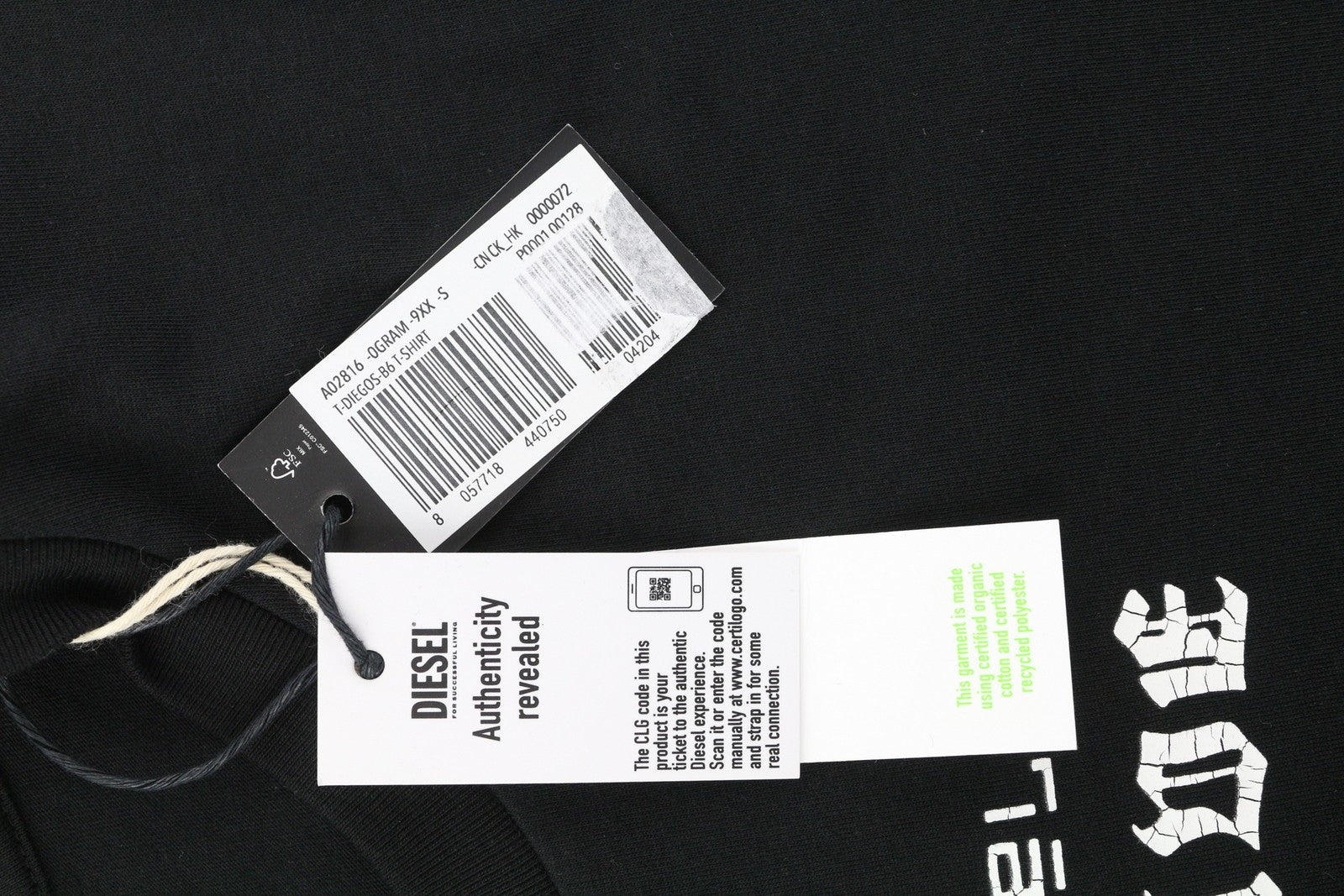 DIESEL T-Diegos-B6 Men T-Shirt S Black Tricot Stretch Embroidered Short Sleeve