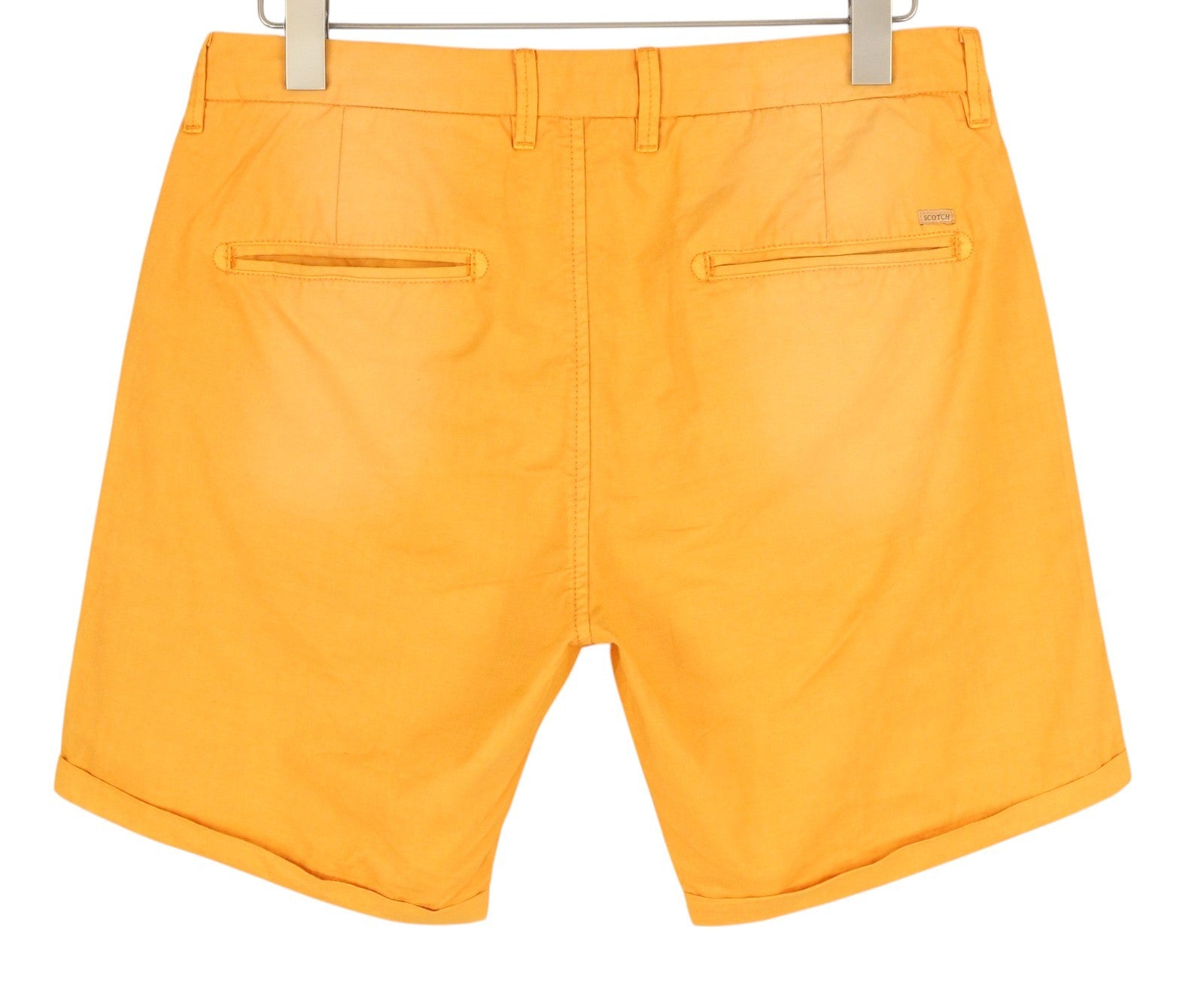 SCOTCH & SODA Men Shorts W32 Chino Washed Orange Turn-Up Zip Fly Logo Casual