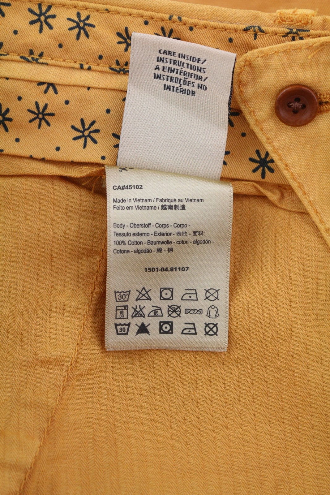 SCOTCH & SODA Men Shorts W32 Chino Washed Orange Turn-Up Zip Fly Logo Casual